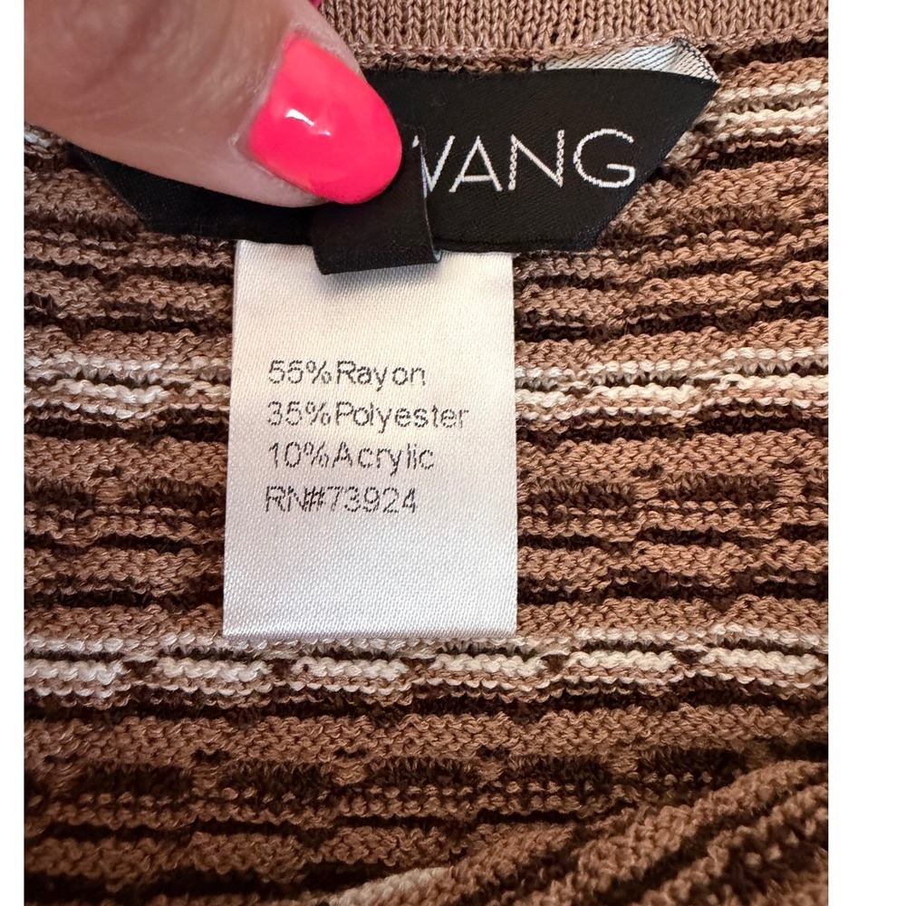 Ming Wang Women Brown Striped Knit Pencil Skirt Size Large Textured Midi Elastic - Picture 6 of 9